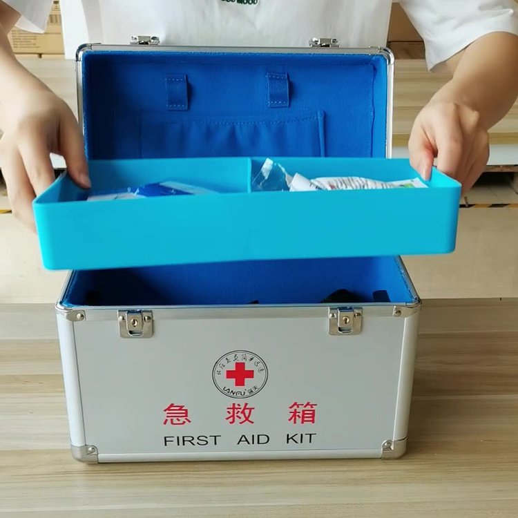 蓝夫铝合金急救箱家庭应急抗压防震应急箱抗压性强