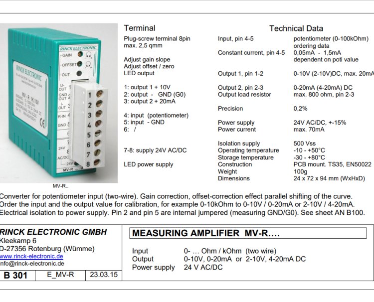RinckElectronicתMV-R0-1,2MOhm\/0-10V